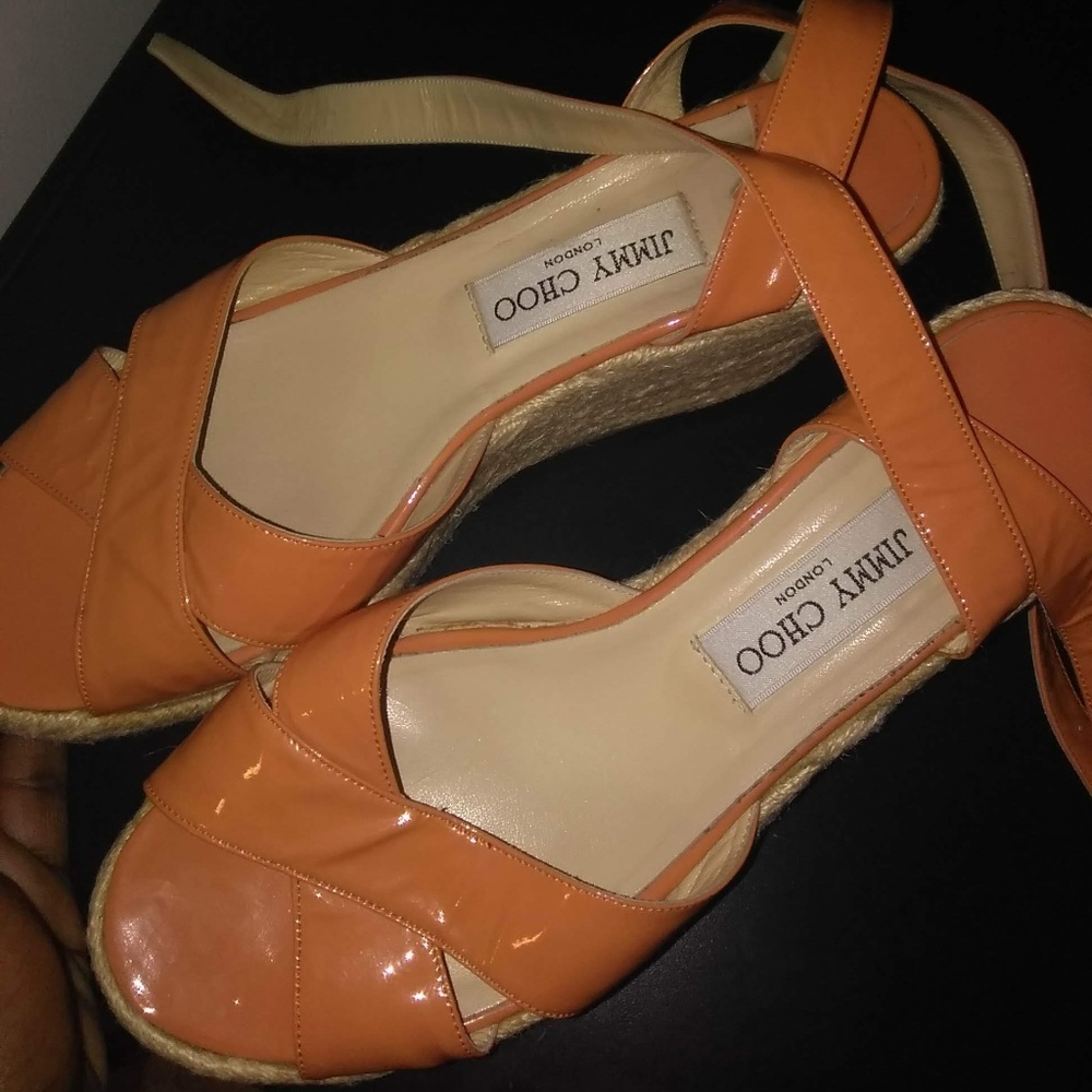 Authentic JIMMY CHOO Orange Wedge Platform Sandal